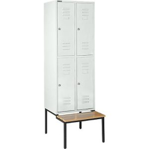 Schäfer Shop Select Kleiderspind, mit Sitzbank, 2×2 Abteile, 400 mm, Zylinderschloss, Tür lichtgrau