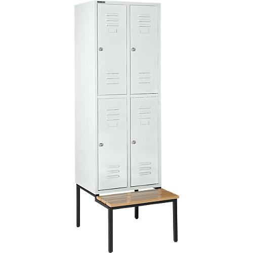 Schäfer Shop Select Kleiderspind, mit Sitzbank, 2x2 Abteile, 400 mm, Zylinderschloss, Tür lichtgrau