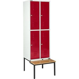 Schäfer Shop Select Kleiderspind, mit Sitzbank, 2×2 Abteile, 400 mm, Zylinderschloss, Tür rubinrot