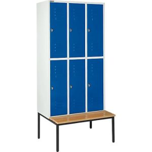 Schäfer Shop Select Kleiderspind, mit Sitzbank, 3×2 Abteile, 300mm, Drehriegelverschluss, Tür enzianblau