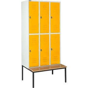 Schäfer Shop Select Kleiderspind, mit Sitzbank, 3×2 Abteile, 300mm, Drehriegelverschluss,Tür gelb