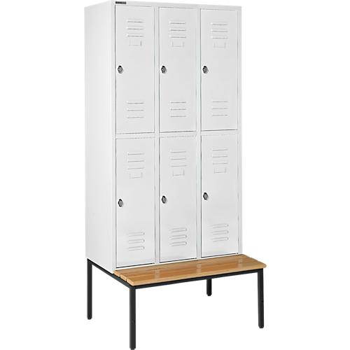 Schäfer Shop Select Kleiderspind, mit Sitzbank, 3x2 Abteile, 300mm, Drehriegelverschluss, Tür lichtgrau