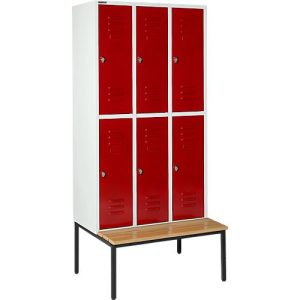 Schäfer Shop Select Kleiderspind, mit Sitzbank, 3×2 Abteile, 300mm, Drehriegelverschluss, Tür rubinrot
