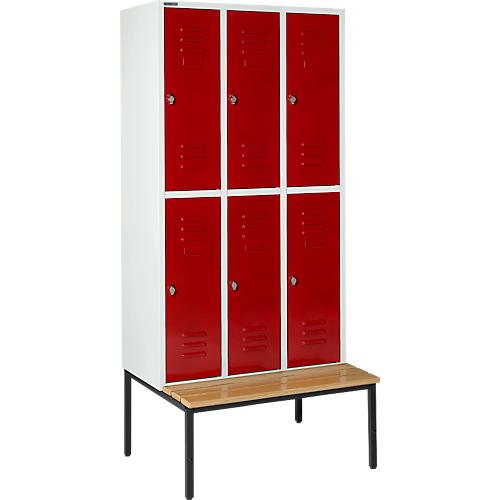Schäfer Shop Select Kleiderspind, mit Sitzbank, 3x2 Abteile, 300mm, Drehriegelverschluss, Tür rubinrot