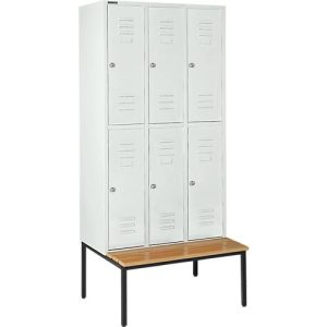 Schäfer Shop Select Kleiderspind, mit Sitzbank, 3×2 Abteile, 300mm, Zylinderschloss. Tür lichtgrau