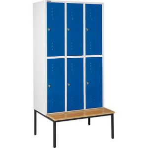 Schäfer Shop Select Kleiderspind, mit Sitzbank, 3×2 Abteile, 400mm, Drehriegelverschluss, Tür enzianblau