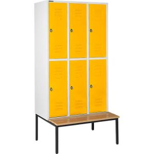 Schäfer Shop Select Kleiderspind, mit Sitzbank, 3×2 Abteile, 400mm, Drehriegelverschluss, Tür gelb