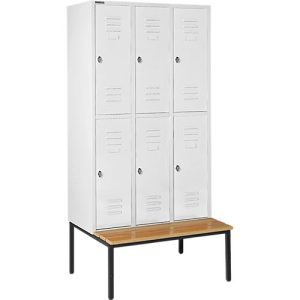 Schäfer Shop Select Kleiderspind, mit Sitzbank, 3×2 Abteile, 400mm, Drehriegelverschluss, Tür lichtgrau