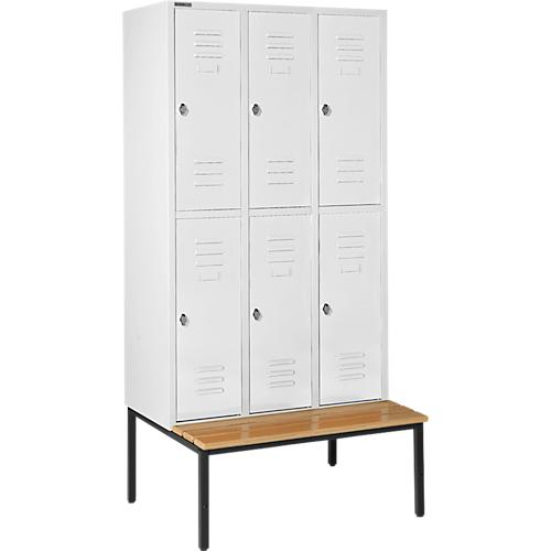 Schäfer Shop Select Kleiderspind, mit Sitzbank, 3x2 Abteile, 400mm, Drehriegelverschluss, Tür lichtgrau