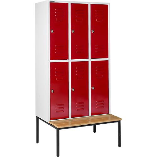 Schäfer Shop Select Kleiderspind, mit Sitzbank, 3x2 Abteile, 400mm, Drehriegelverschluss, Tür rubinrot