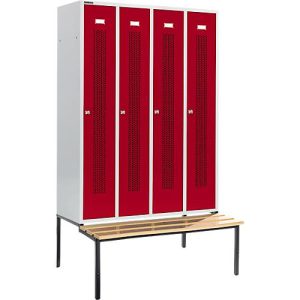 Schäfer Shop Select Kleiderspind, mit Sitzbank, 4 Abteile, 300 mm, Zylinderschloss, Tür rubinrot
