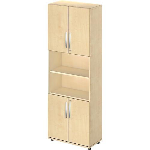 Schäfer Shop Select Kombischrank LOGIN, oben und unten 2 Ordnerhöhen mit Tür, Mitte Regal, B 800 x T 420 x H 2240 mm, Ahorn Dekor/Ahorn Dekor