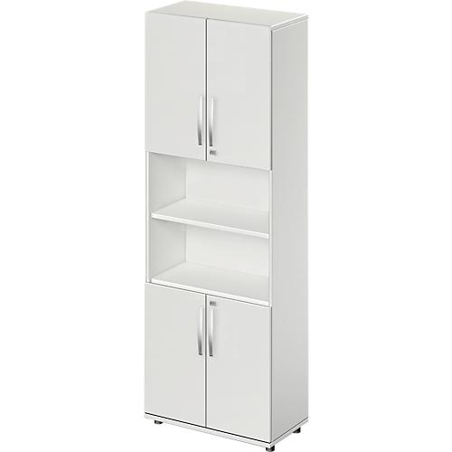 Schäfer Shop Select Kombischrank LOGIN, oben und unten 2 Ordnerhöhen mit Tür, Mitte Regal, B 800 x T 420 x H 2240 mm, lichtgrau/lichtgrau
