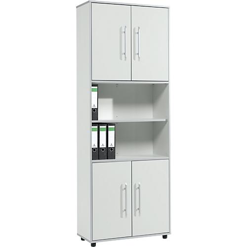 Schäfer Shop Select Kombischrank Moxxo IQ, Holz, 4 Flügeltüren, 2 offene Fächer, 6 OH, B 801 x T 362 x H 2166 mm, lichtgrau