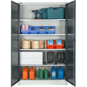 Schäfer Shop Select Materialschrank, abschließbar, 4 verzinkte Böden, 5 OH, B 1200 x T 400 x H 1935 mm, Stahl, lichtgrau/anthrazitgrau Schäfer Shop Select Materialschrank, abschließbar, 4 verzinkte Böden, 5 OH, B 1200 x T 400 x H 1935 mm, Stahl, lichtgrau/anthrazitgrau