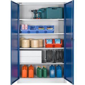 Schäfer Shop Select Materialschrank, abschließbar, 4 verzinkte Böden, 5 OH, B 1200 x T 400 x H 1935 mm, Stahl, lichtgrau/enzianblau Schäfer Shop Select Materialschrank, abschließbar, 4 verzinkte Böden, 5 OH, B 1200 x T 400 x H 1935 mm, Stahl, lichtgrau/enzianblau