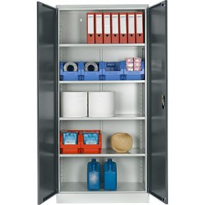 Schäfer Shop Select Materialschrank, abschließbar, 4 verzinkte Böden, 5 OH, B 950 x T 400 x H 1935 mm, Stahl, lichtgrau/anthrazitgrau Schäfer Shop Select Materialschrank, abschließbar, 4 verzinkte Böden, 5 OH, B 950 x T 400 x H 1935 mm, Stahl, lichtgrau/anthrazitgrau