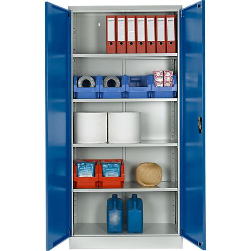 Schäfer Shop Select Materialschrank, abschließbar, 4 verzinkte Böden, 5 OH, B 950 x T 400 x H 1935 mm, Stahl, lichtgrau/enzianblau
