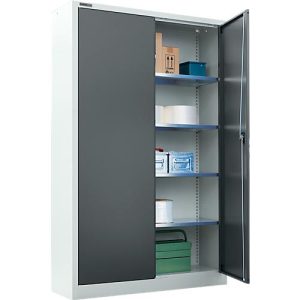 Schäfer Shop Select Materialschrank, abschließbar, 4 verzinkte Böden, 5 OH, B 950 x T 400 x H 1935 mm, Stahl, weißaluminium/anthrazitgrau Schäfer Shop Select Materialschrank, abschließbar, 4 verzinkte Böden, 5 OH, B 950 x T 400 x H 1935 mm, Stahl, weißaluminium/anthrazitgrau