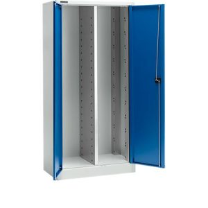 Schäfer Shop Select Materialschrank MS 2509, mit Mittelwand, Leergehäuse, B 950 x T 500 x H 1935 mm, Feinblech, weißaluminium/enzianblau