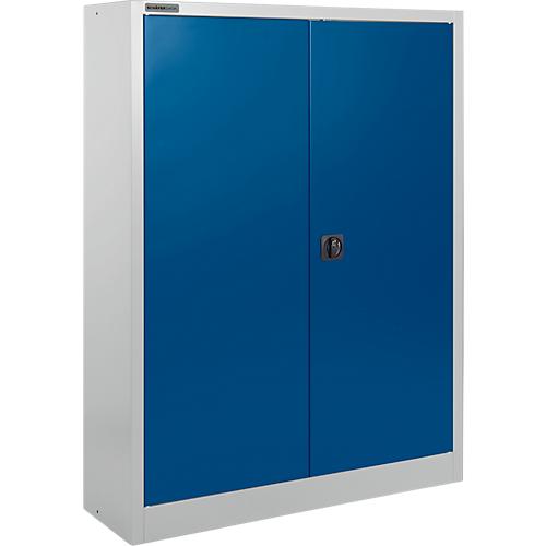 Schäfer Shop Select Materialschrank MSI 16409, B 950 x T 400 x H 1535 mm, 3 Böden, Stahl, weißaluminium RAL 9006/enzianblau RAL 5010