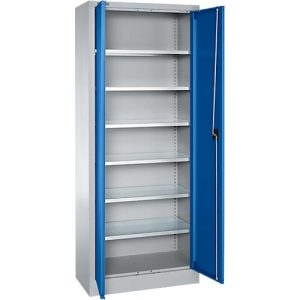 Schäfer Shop Select Materialschrank MSI 2409, Stahl, 6 Fachböden, B 950 x T 400 x H 1935 mm, weißaluminium/enzianblau
