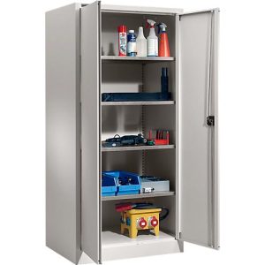 Schäfer Shop Select Materialschrank MSI 2509 S, verstärkte Ausführung, bis 100 kg/Fachboden, B 950 x T 500 x H 1935 mm, lichtgrau/lichtgrau