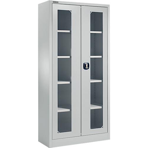 Schäfer Shop Select Mehrzweckschrank MSI-ST 2409, mit Sichtfenster, 4 Zwischenböden, B 950 x T 400 x H 1935 mm, Stahl & ESG-Glasscheiben, lichtgrau