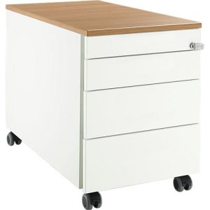 Schäfer Shop Select Rollcontainer 1233, 3 Schubladen, Utensilienauszug, mit Griffnut, weiß/Kirsche-Romana