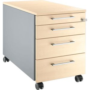 Schäfer Shop Select Rollcontainer 1233, mit Griff eckig, weißalu/weißalu/Ahorn-Dekor