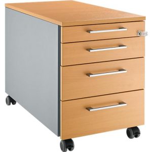 Schäfer Shop Select Rollcontainer 1233, mit Griff eckig, weißalu/weißalu/Buche-Dekor
