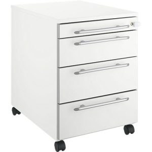 Schäfer Shop Select Rollcontainer Moxxo IQ 1233, runder Griff, 1 Utensilienfach, 3 Schübe, B 432 x T 580 x H 595 mm, abschließbar, weiß