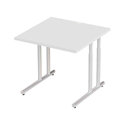 Schäfer Shop Select Schreibtisch COMBITEC, Quadrat, C-Fuß, B 800 x T 800 x H 677-817 mm, lichtgrau/weißaluminium