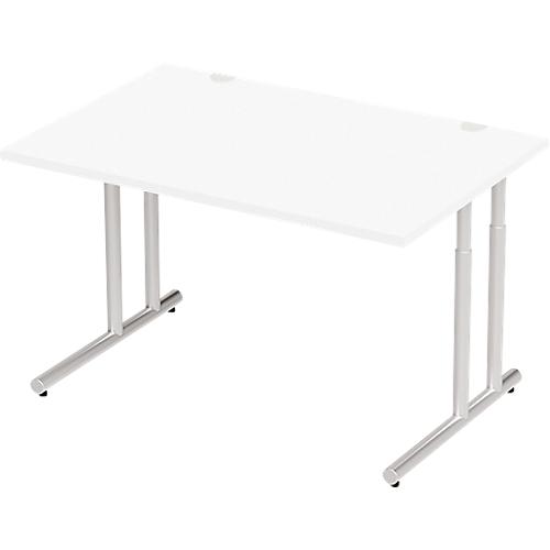 Schäfer Shop Select Schreibtisch COMBITEC, Rechteck, C-Fuß, B 1200 x T 800 x H 677-817 mm, weiß/weißaluminium