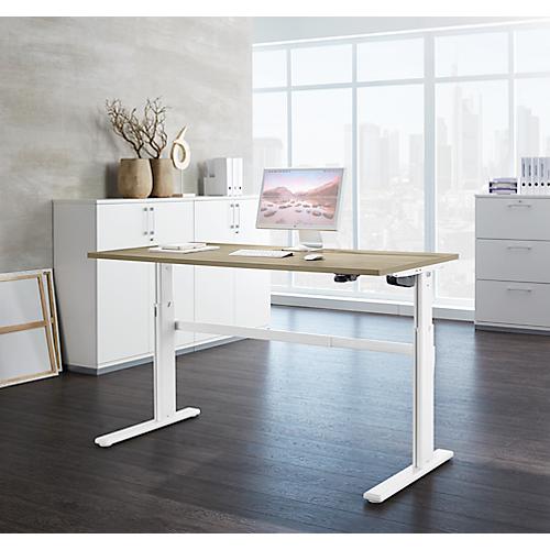Schäfer Shop Select Schreibtisch, elektrisch höhenverstellbar, Rechteck, C-Fuß, B 1600 x T 800 x H 725-1185 mm, Wildeiche/weiß