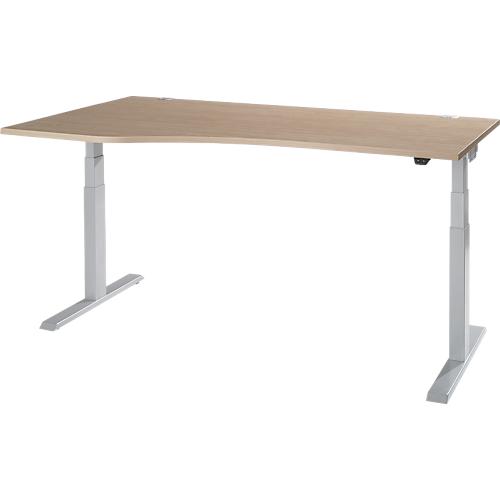 Schäfer Shop Select Schreibtisch ERGO-T 2.0, elektrisch höhenverstellbar, Freiform Ansatz links, T-Fuß, B 1800 x H 640-1300 mm, Eiche/weißalu