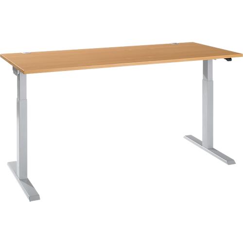 Schäfer Shop Select Schreibtisch ERGO-T 2.0, elektrisch höhenverstellbar, Rechteck, T-Fuß, B 1800 x T 800 x H 715-1205 mm, Buche/weißalu