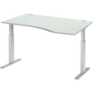 Schäfer Shop Select Schreibtisch ERGO-T, elektrisch höhenverstellbar, Freiform, Ansatz rechts, T-Fuß, B 1800 x H 725-1185 mm, lichtgrau/weißalu Schäfer Shop Select Schreibtisch ERGO-T, elektrisch höhenverstellbar, Freiform, Ansatz rechts, T-Fuß, B 1800 x H 725-1185 mm, lichtgrau/weißalu