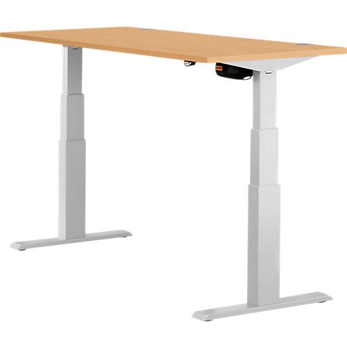 Schäfer Shop Select Schreibtisch ERGO-T, elektrisch höhenverstellbar, Rechteck, T-Fuß, B 1200 x T 800 x H 640-1300 mm, Buche/weißaluminium