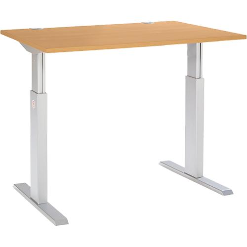 Schäfer Shop Select Schreibtisch ERGO-T, elektrisch höhenverstellbar, Rechteck, T-Fuß, B 1200 x T 800 x H 725-1185 mm, Buche/alusilber