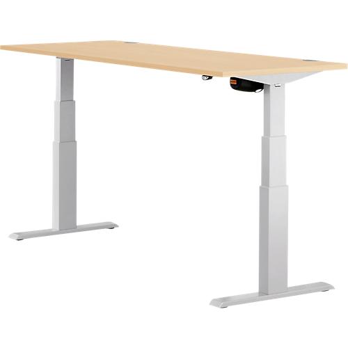 Schäfer Shop Select Schreibtisch ERGO-T, elektrisch höhenverstellbar, Rechteck, T-Fuß, B 1800 x T 800 x H 640-1300 mm, Ahorn/weißaluminium