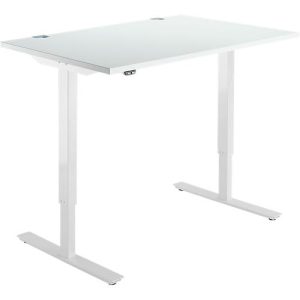Schäfer Shop Select Schreibtisch Start Off, elektrisch höhenverstellbar, Rechteck, T-Fuß, B 1200 x T 800 x H 755-1255 mm, lichtgrau/weiß