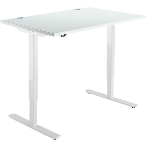 Schäfer Shop Select Schreibtisch Start Off, elektrisch höhenverstellbar, Rechteck, T-Fuß, B 1200 x T 800 x H 755-1255 mm, lichtgrau/weiß
