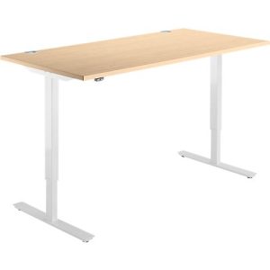 Schäfer Shop Select Schreibtisch Start Off, elektrisch höhenverstellbar, Rechteck, T-Fuß, B 1600 x T 800 x H 755-1255 mm, Ahorn/weiß