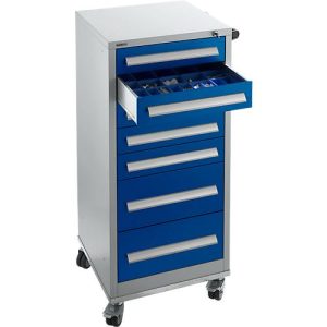 Schäfer Shop Select Schubladenschrank SFR 70, 7 Schübe, mit Rollen, weißaluminium RAL 9006 einzianblau RAL 5010 Schäfer Shop Select Schubladenschrank SFR 70, 7 Schübe, mit Rollen, weißaluminium RAL 9006 einzianblau RAL 5010