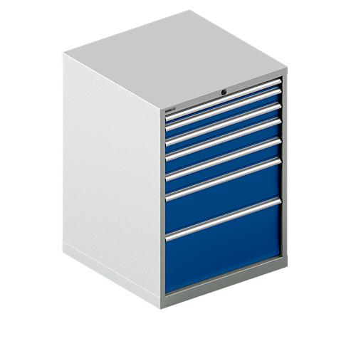 Schäfer Shop Select Schubladenschrank WSK 54-36, Stahl, 7 Schübe, bis 75 kg, B 1023 x T 725 x H 1000 mm, lichtgrau/enzianblau