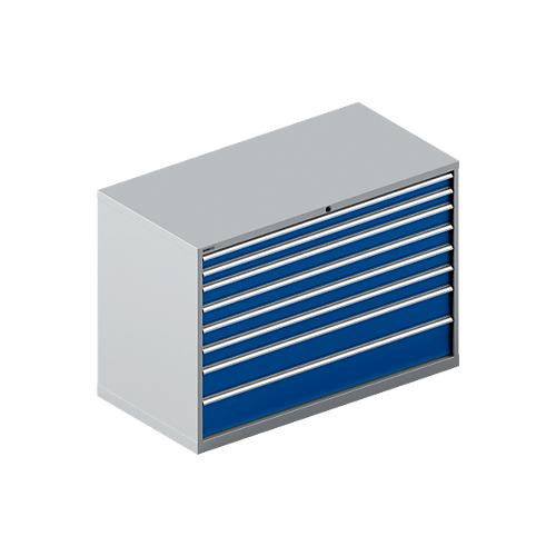 Schäfer Shop Select Schubladenschrank WSK 78–36 E, Stahl, 8 Schübe, 75 kg Traglast, B 1431 mm x T 725 mm x H 1000 mm, weißalu/enzianblau