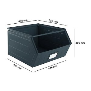 Schäfer Shop Select Sichtlagerkasten, mit Tragestab, L 550 x B 458 x H 300 mm, 60 l, 130 kg, Stahl, RAL 5008 (graublau) Schäfer Shop Select Sichtlagerkasten, mit Tragestab, L 550 x B 458 x H 300 mm, 60 l, 130 kg, Stahl, RAL 5008 (graublau)