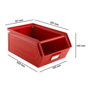 Schäfer Shop Select Sichtlagerkasten mit Tragestab, Stahl, L 358 x B 211 x H 145 mm, 8,5 l, 60 kg, RAL 3000 (feuerrot)