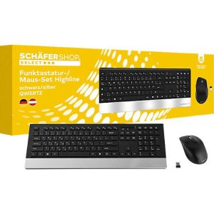 Schäfer Shop Select Sparset Funktastatur & Funkmaus Highline, QWERTZ, Handballenauflage, Maus mit 5 Tasten, bis 1600 dpi, bis 10 m, schwarz-silber Schäfer Shop Select Sparset Funktastatur & Funkmaus Highline, QWERTZ, Handballenauflage, Maus mit 5 Tasten, bis 1600 dpi, bis 10 m, schwarz-silber